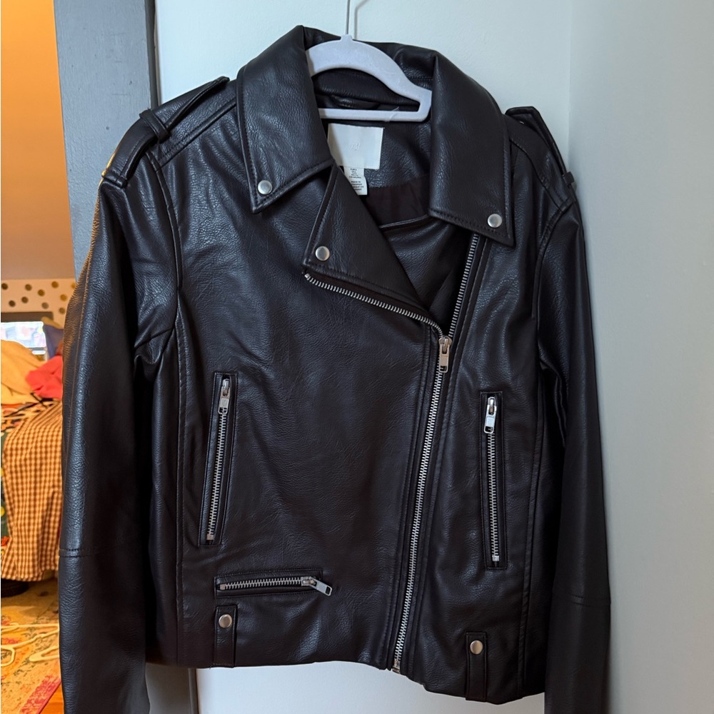 H&M Chocolate Brown Leather Biker Jacket